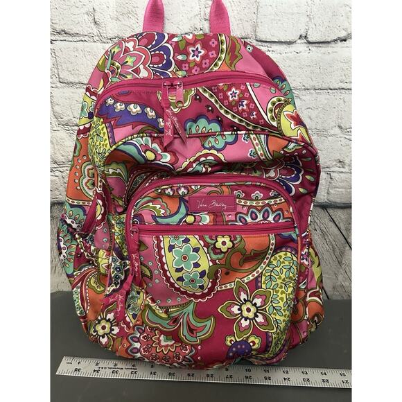 Vera Bradley Lighten Up Large Backpack Swirls Paisley Pink Orange - Picture 12 of 13
